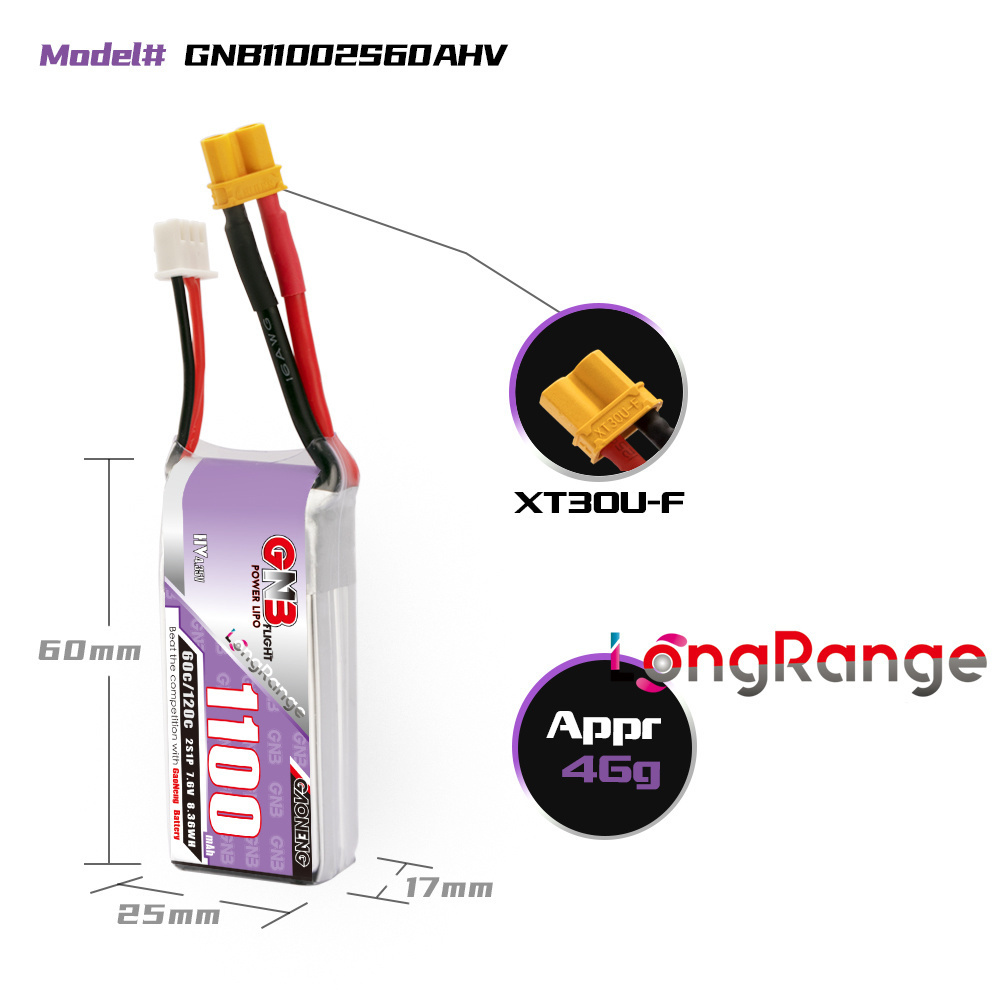 GNB 1100mAh 2S 3S 4S 6S 60C/12 - огляд і ціна Drone Battery Connector
