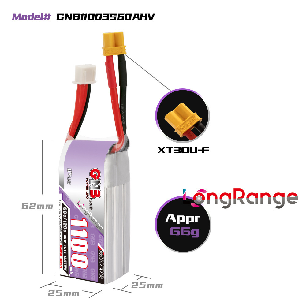 GNB 1100mAh 2S 3S 4S 6S 60C/12 - огляд і ціна Drone Battery Connector